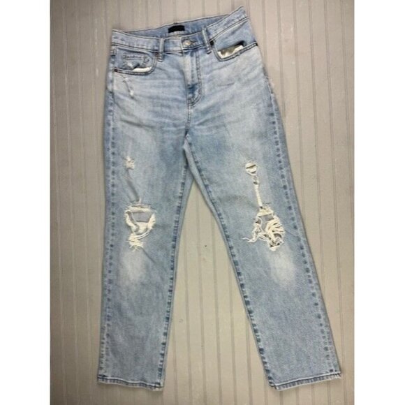 Uniqlo Size 26 Slim Straight High Rise Distress Stretch Light Wash - Picture 1 of 7